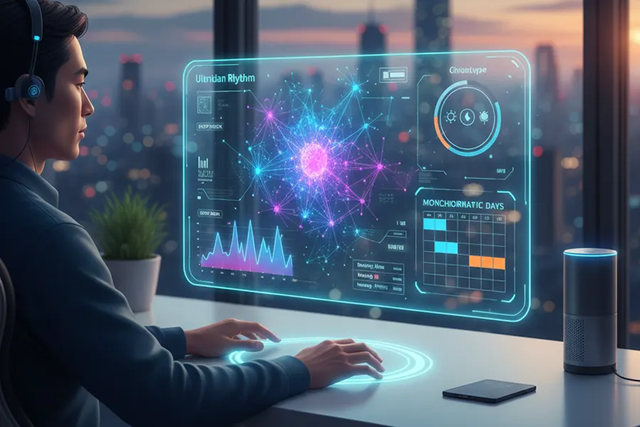 A high-tech workspace visualization optimized for peak Brain Performance and neuro-ergonomic workflow design.